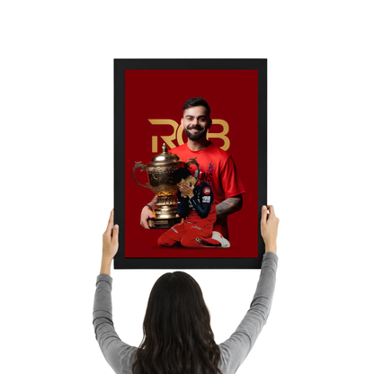 Virat Kohli RCB Champion Wall Frame | Royal Challengers Bangalore Poster Frame | Cricket Fan Wall Art Decor for Bedroom & Office