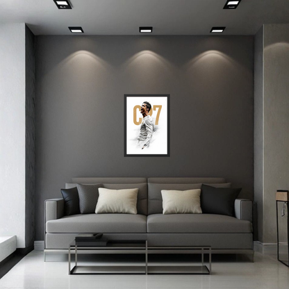 CR7 Minimal White Wall Art Frame | Cristiano Ronaldo Premium Football Poster for Modern Room Decor