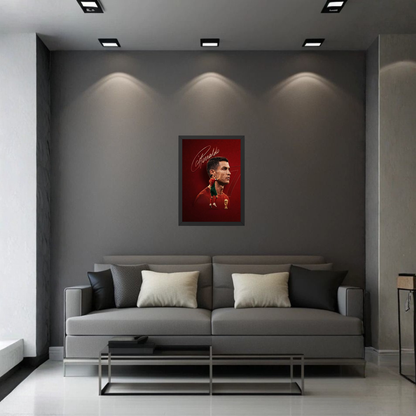 Cristiano Ronaldo Signature Red Wall Art | Premium CR7 Football Frame