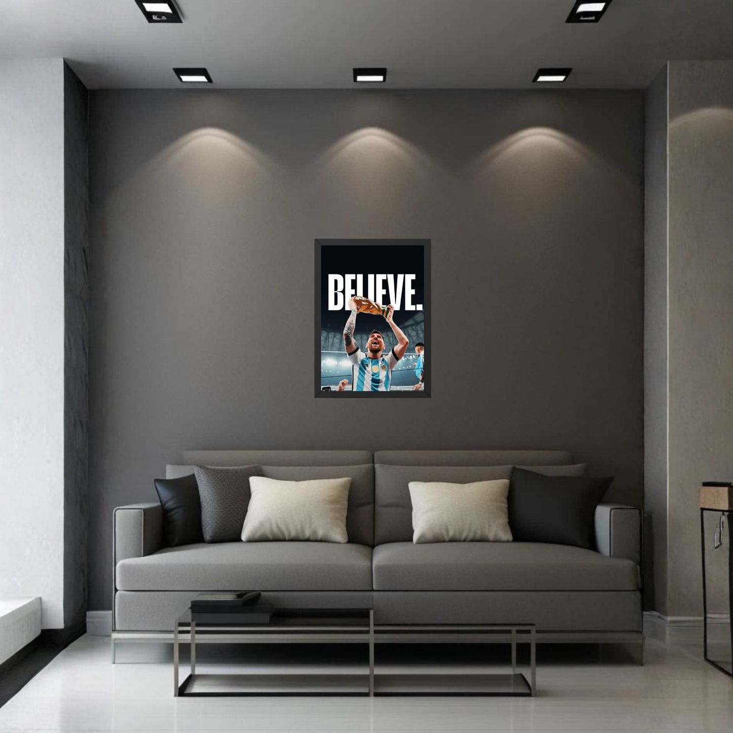 Believe Lionel Messi Motivational Poster Frame | Inspirational Football Wall Art Decor
