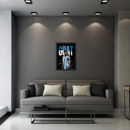 Lionel Messi GOAT Argentina Frame | Greatest Football Player Wall Art | Premium Sports Decor