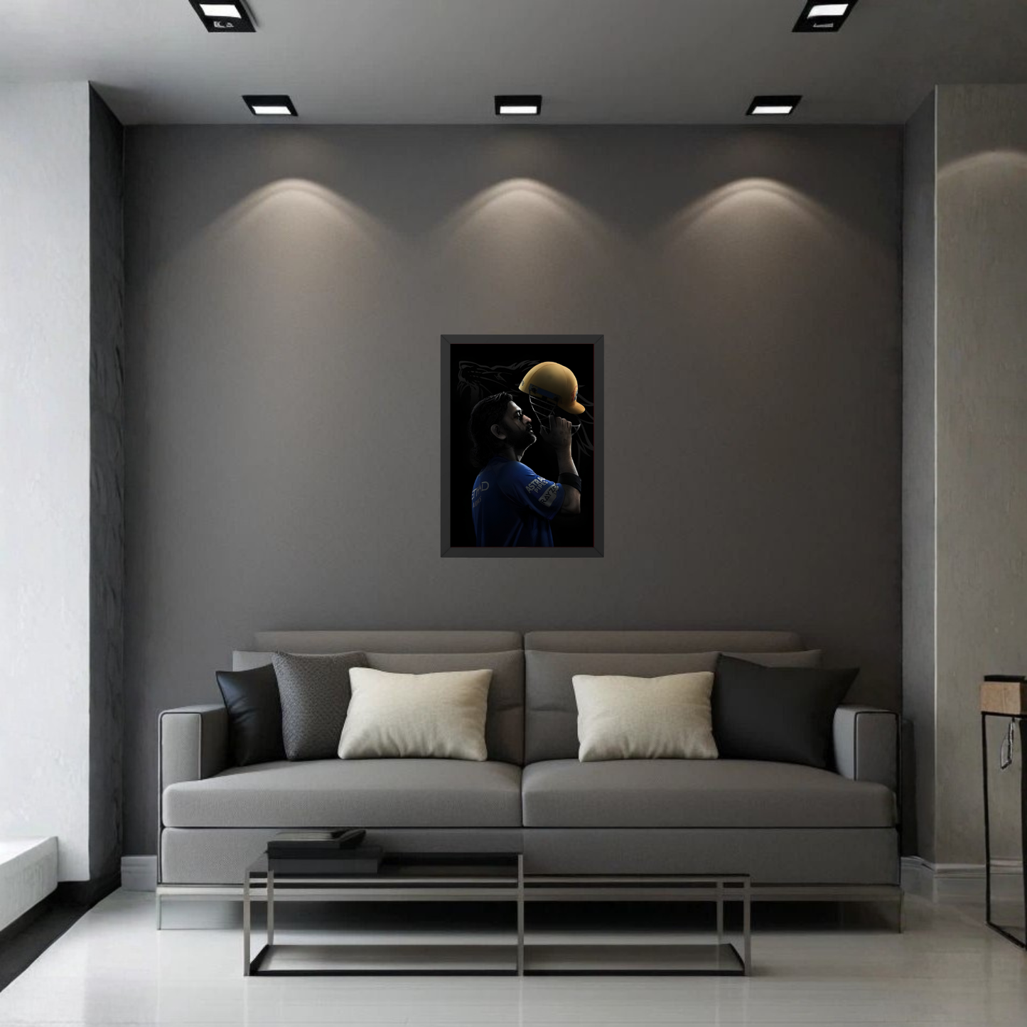 MS Dhoni Dark Silhouette Premium Cricket Wall Frame