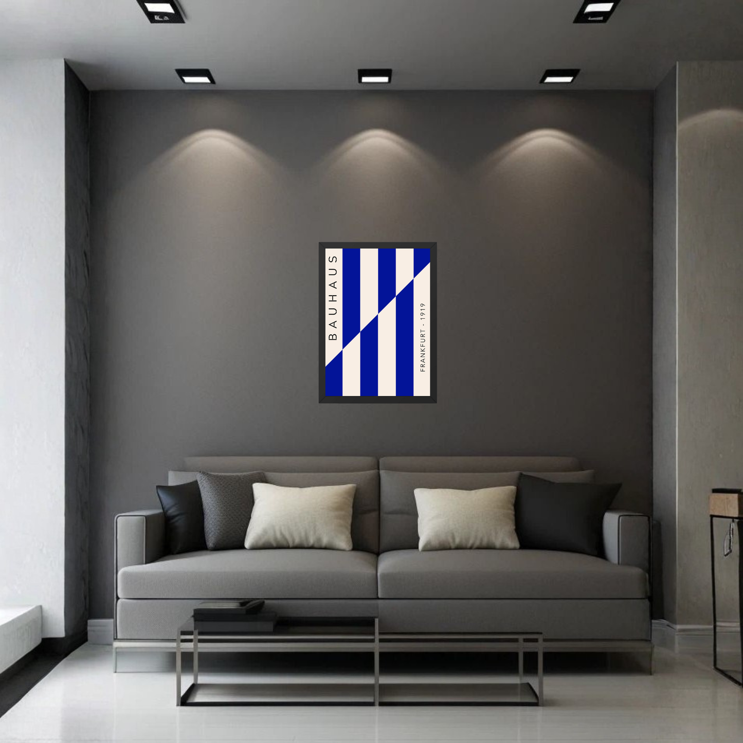 Blue Striped Bauhaus Geometric Poster | Modern Minimalist Wall Art