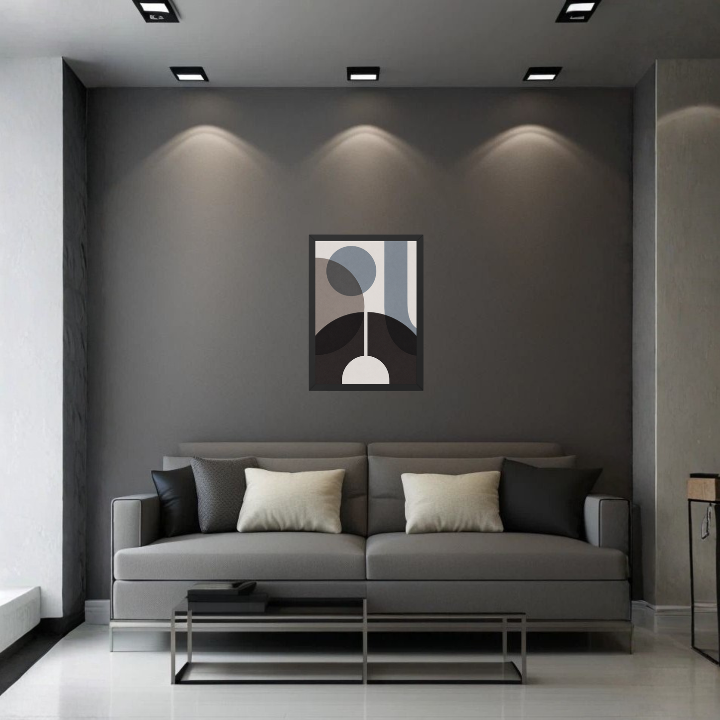 Modern Abstract Geometric Bauhaus Wall Art Print | Black Grey Minimalist Poster