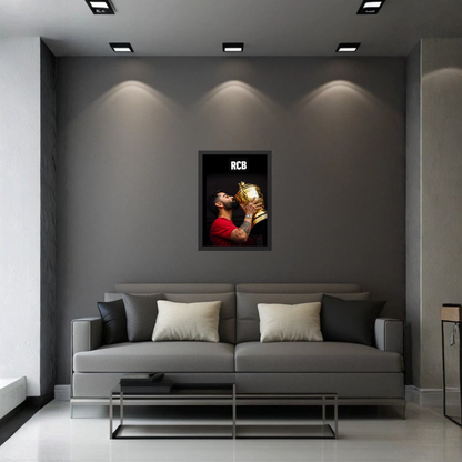 RCB Trophy Celebration Poster Frame | Virat Kohli Premium Cricket Wall Art | Royal Challengers Bangalore Frame