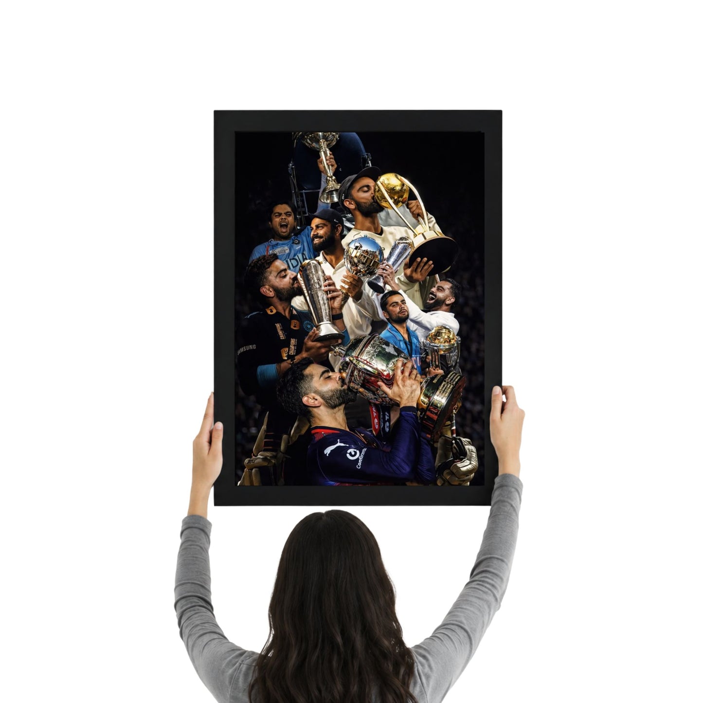 Virat Kohli Trophy Celebration Poster Frame | Premium Cricket Wall Art for Room Decor