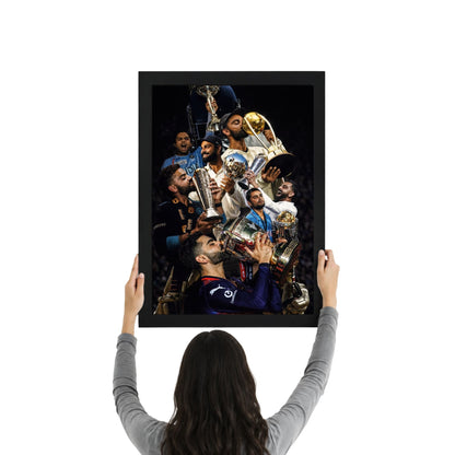 Virat Kohli Trophy Celebration Poster Frame | Premium Cricket Wall Art for Room Decor