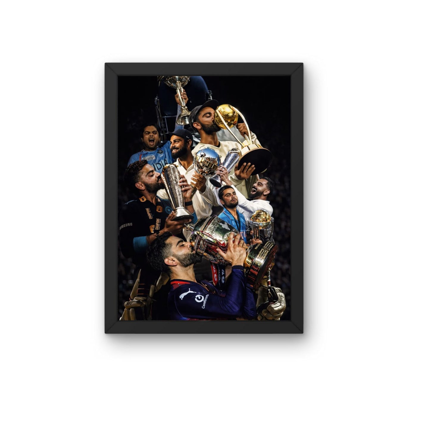 Virat Kohli Trophy Celebration Poster Frame | Premium Cricket Wall Art for Room Decor