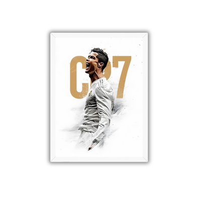 CR7 Minimal White Wall Art Frame | Cristiano Ronaldo Premium Football Poster for Modern Room Decor