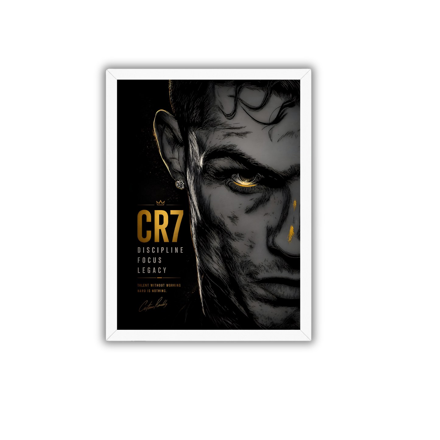Cristiano Ronaldo Dark Portrait Wall Art Frame | Premium CR7 Football Poster for Room Decor