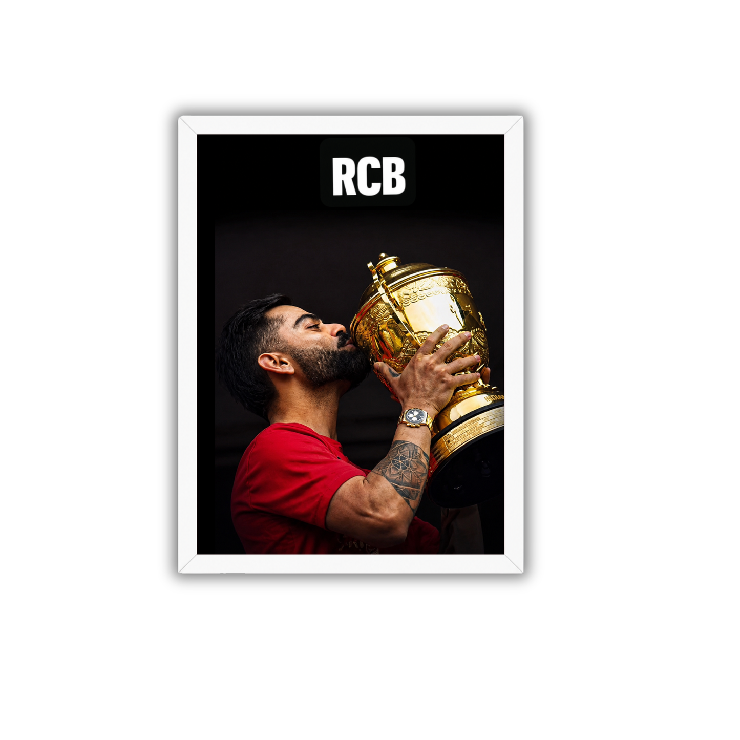 RCB Trophy Celebration Poster Frame | Virat Kohli Premium Cricket Wall Art | Royal Challengers Bangalore Frame