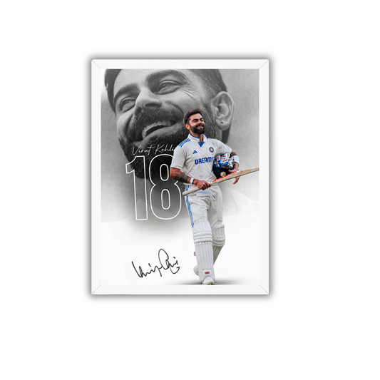 Virat Kohli 18 Minimal Black & White Cricket Poster Frame | Premium Wall Art for Bedroom, Office & Gaming Room