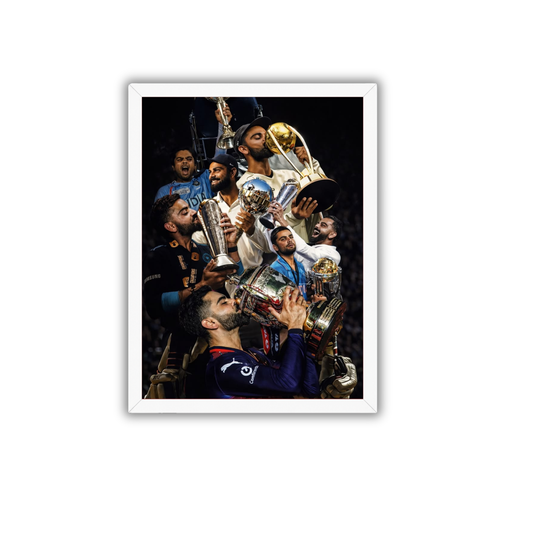Virat Kohli Trophy Celebration Poster Frame | Premium Cricket Wall Art for Room Decor